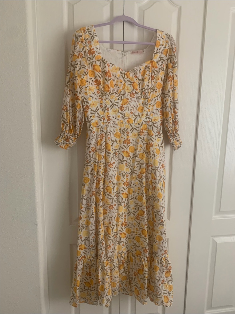Ivy City Co Yellow Floral Square-Neck Midi Dress